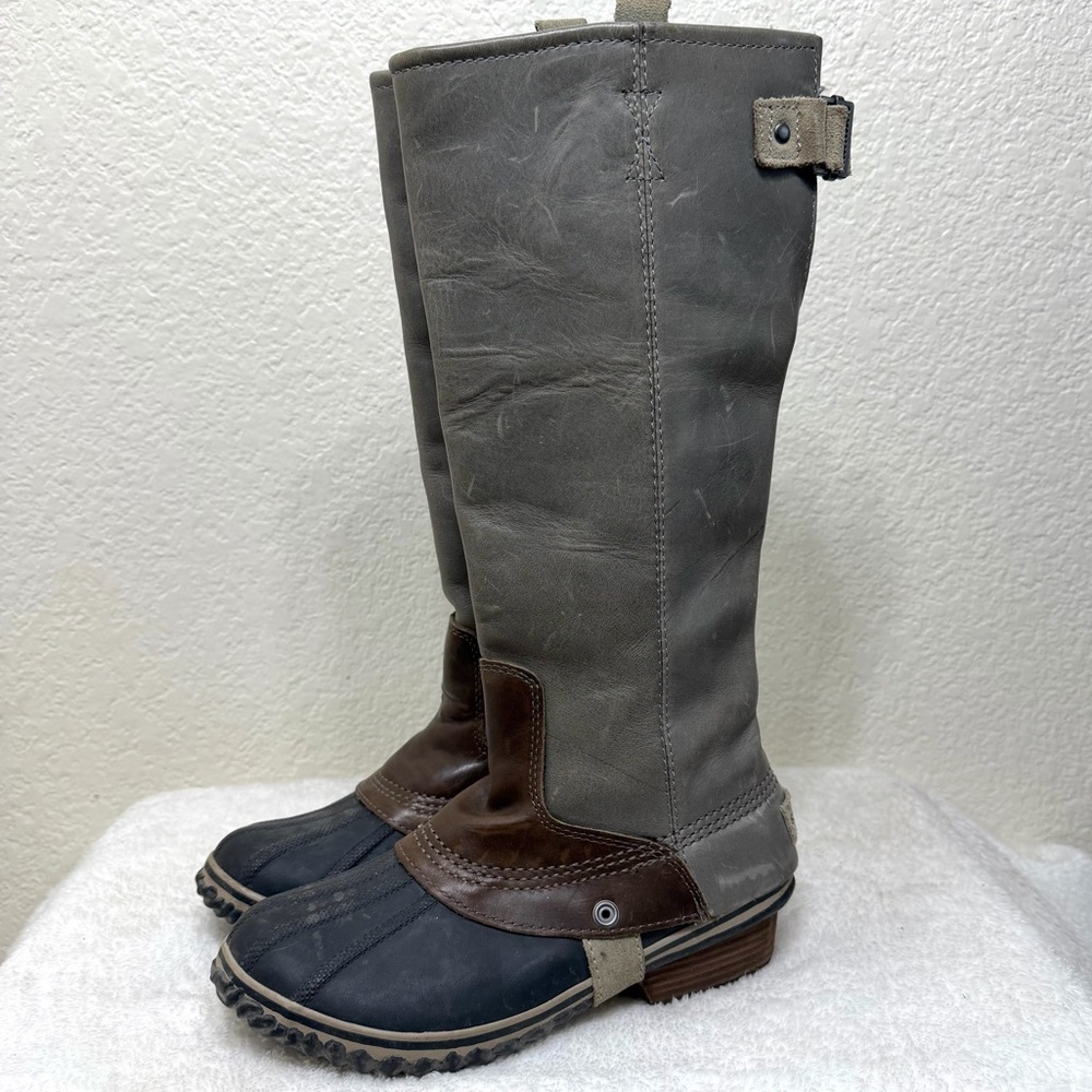 Sorel Slimpack Tall II equestrian riding boots shale gray brown color combo 7.5
